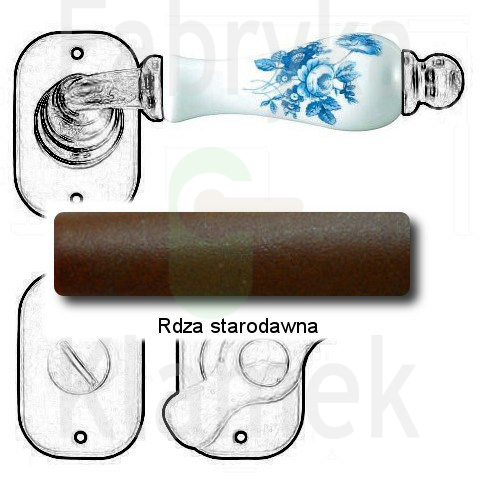 Klamka Atene 2610 z blokadą WC, porcelana biała kwiat niebieski Klamka Atene 2610 z blokadą WC, porcelana biała kwiat niebieski