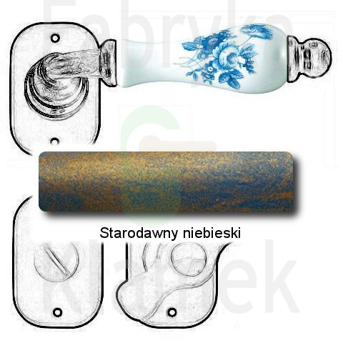 Klamka Atene 2610 z blokadą WC, porcelana biała kwiat niebieski Klamka Atene 2610 z blokadą WC, porcelana biała kwiat niebieski