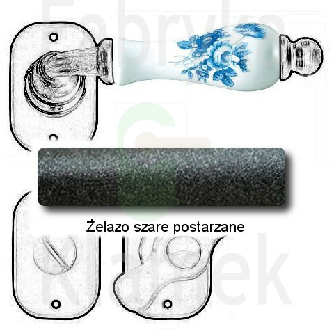 Klamka Atene 2610 z blokadą WC, porcelana biała kwiat niebieski Klamka Atene 2610 z blokadą WC, porcelana biała kwiat niebieski