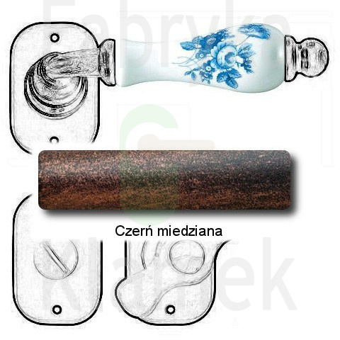 Klamka Atene 2610 z blokadą WC, porcelana biała kwiat niebieski Klamka Atene 2610 z blokadą WC, porcelana biała kwiat niebieski