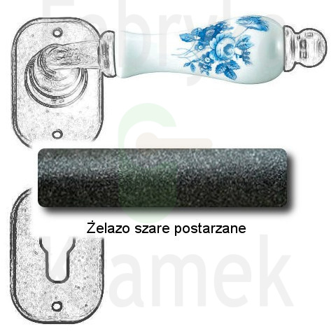 Klamka Atene 2610 z rozetą na wkładkę, porcelana biała kwiat niebieski Klamka Atene 2610 z rozetą na wkładkę, porcelana biała kwiat niebieski