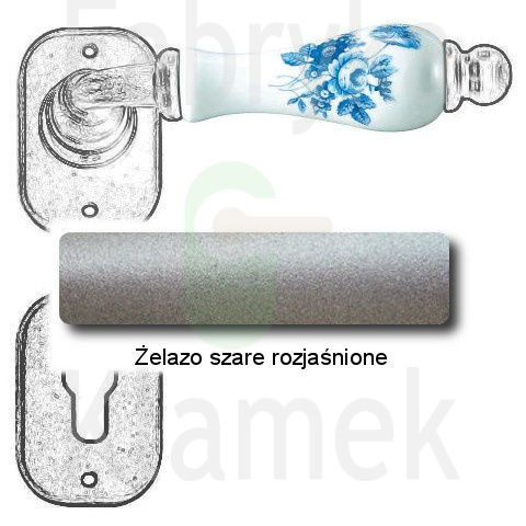 Klamka Atene 2610 z rozetą na wkładkę, porcelana biała kwiat niebieski Klamka Atene 2610 z rozetą na wkładkę, porcelana biała kwiat niebieski