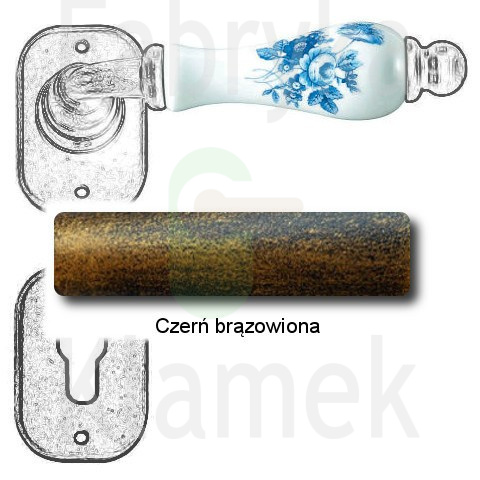 Klamka Atene 2610 z rozetą na wkładkę, porcelana biała kwiat niebieski Klamka Atene 2610 z rozetą na wkładkę, porcelana biała kwiat niebieski