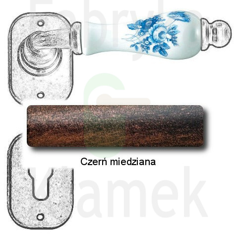 Klamka Atene 2610 z rozetą na wkładkę, porcelana biała kwiat niebieski Klamka Atene 2610 z rozetą na wkładkę, porcelana biała kwiat niebieski