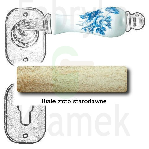 Klamka Atene 2610 z rozetą na wkładkę, porcelana biała kwiat niebieski Klamka Atene 2610 z rozetą na wkładkę, porcelana biała kwiat niebieski