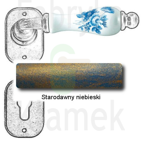 Klamka Atene 2610 z rozetą na wkładkę, porcelana biała kwiat niebieski Klamka Atene 2610 z rozetą na wkładkę, porcelana biała kwiat niebieski