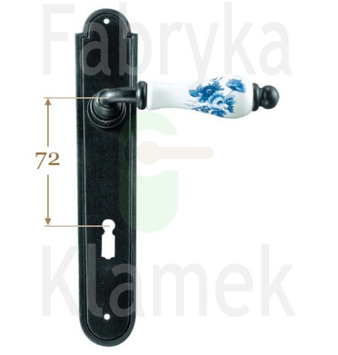 Klamka Atene 2609 na klucz rozstaw 72 mm, porcelana biała kwiat niebieski Klamka Atene 2609 na klucz rozstaw 72 mm, porcelana biała kwiat niebieski