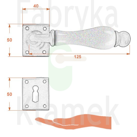 Klamka Amsterdam 5-20 z rozetą na klucz, porcelana biała Klamka Amsterdam 5-20 z rozetą na klucz, porcelana biała