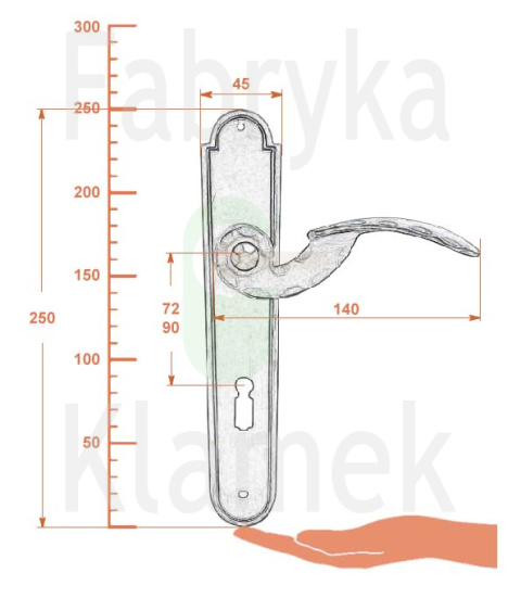 Klamka Gerianica 20 z otworem na klucz rozstaw 72 mm Klamka Gerianica 20 z otworem na klucz rozstaw 72 mm
