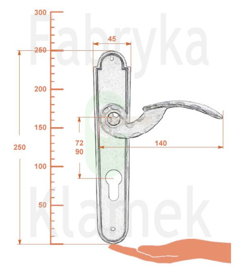 Klamka Gerianica 20 z otworem na wkładkę rozstaw 72 mm Klamka Gerianica 20 z otworem na wkładkę rozstaw 72 mm
