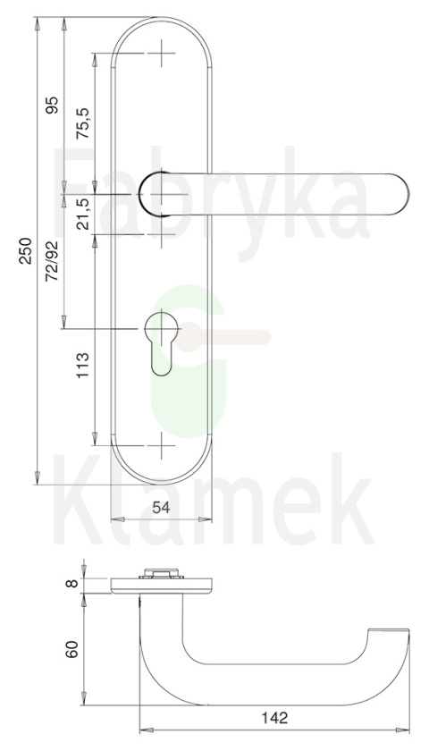 KLAMKA LOGO 92WB (PZ) SREBRNA (F1)