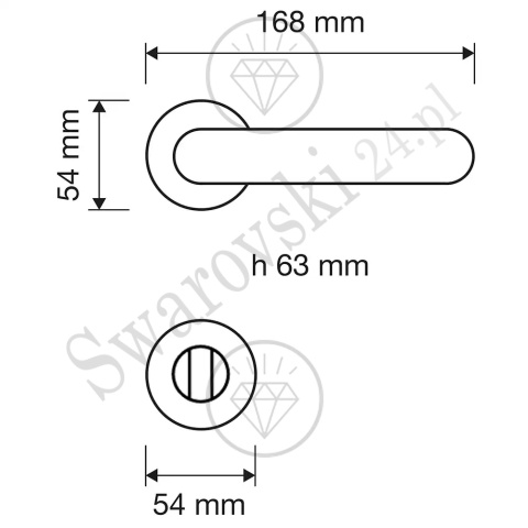 Klamka Elika Crystal 108 z szyldem WC OZ - pozłacana