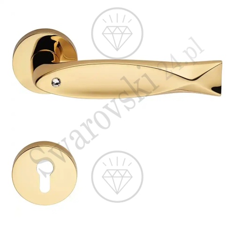 Klamka Fish Crystal 023 z szyldem na wkładke OZ - pozłacana