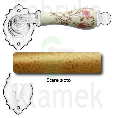 Klamka Paris 2601 z rozetą na wkładkę, porcelana kremowa kwiat brzoskwini Klamka Paris 2601 z rozetą na wkładkę, porcelana kremowa kwiat brzoskwini