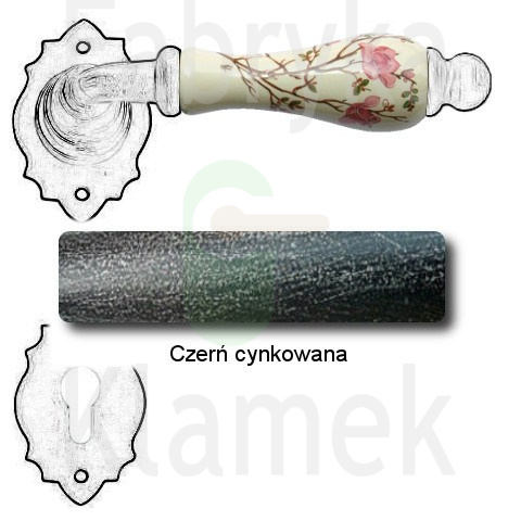 Klamka Paris 2601 z rozetą na wkładkę, porcelana kremowa kwiat brzoskwini Klamka Paris 2601 z rozetą na wkładkę, porcelana kremowa kwiat brzoskwini