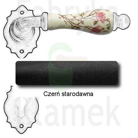 Klamka Paris 2601 z rozetą na wkładkę, porcelana kremowa kwiat brzoskwini Klamka Paris 2601 z rozetą na wkładkę, porcelana kremowa kwiat brzoskwini