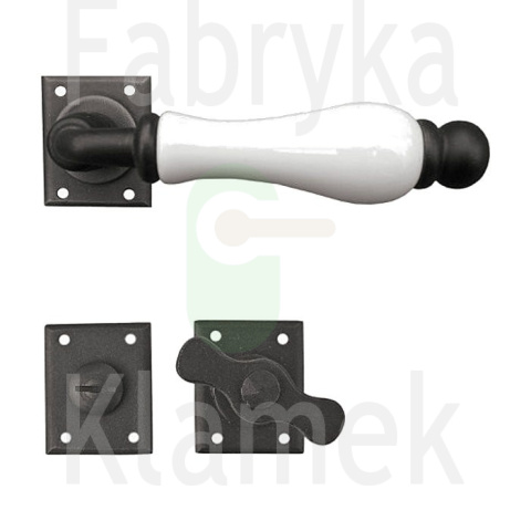 Klamka Amsterdam 5-20 z blokadą WC, porcelana biała, kolor czerń starodawna Klamka Amsterdam 5-20 z blokadą WC, porcelana biała, kolor czerń starodawna