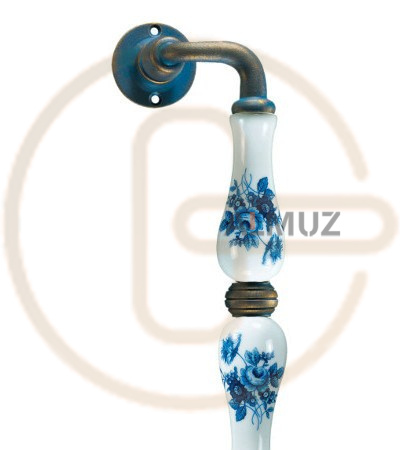 Uchwyt zewnętrzny Dalia 5-50 ZANC 250 mm, porcelana biała (kwiat niebieski), kolor starodawny niebieski