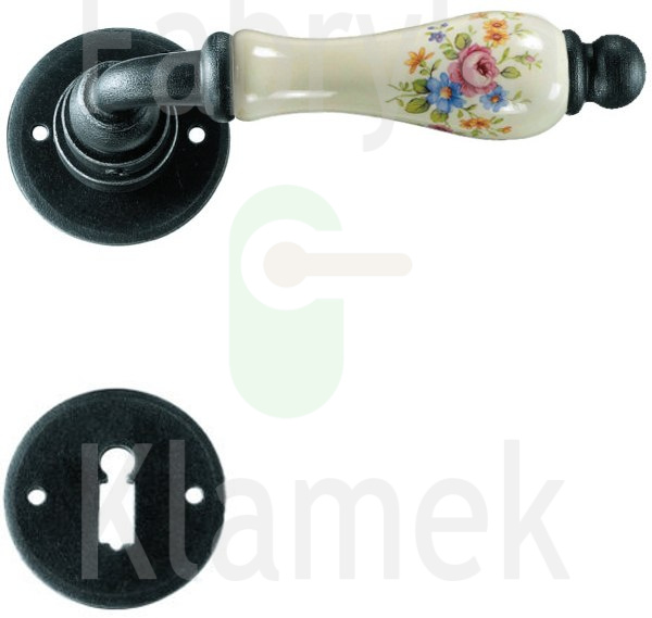 Klamka Paris 3-10 z dolną rozetą na klucz zwykły, porcelana kremowa kwiaty wiosenne Klamka Paris 3-10 z dolną rozetą na klucz zwykły, porcelana kremowa kwiaty wiosenne